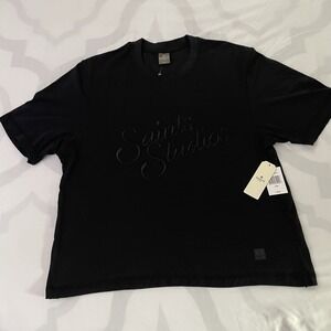 SAINTS STUDIO Men's Black Solid Logo Knit Cotton T-Shirt Short Sleeve Crew L